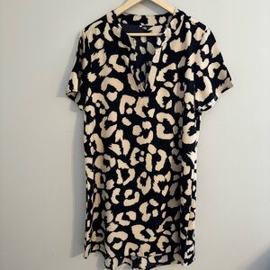 Leopard Print Flowy Summer Casual Short Sleeve Black Tan Tunic Dress Women’s L